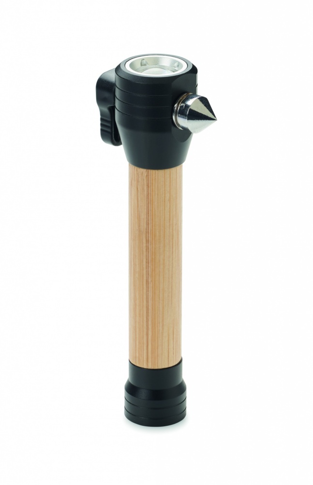 Logotrade promotional product picture of: 3-in-1 bamboo flashlight with an emergency hammer and seatbelt cutter